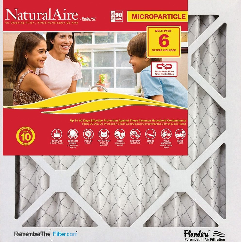 Flanders AAF Pleated Filter 16x25x1 Naturalaire Microparticle MERV 10 Filters (6 pack)