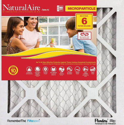 Flanders AAF Pleated Filter 22x22x1 Naturalaire Microparticle MERV 10 Filters (6 pack)